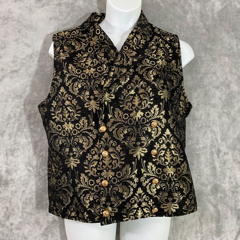 VatPave Brocade Victorian Renaissance Double Breasted Vest women’s XL Lined *